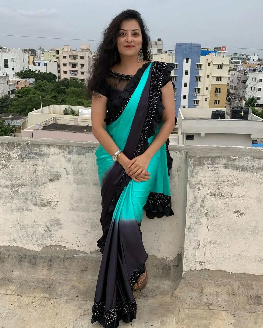 ETV Abhiruchi Madhuri Kandavalli Stills In Blue Saree